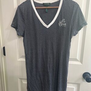 Lauren Ralph Lauren Navy and White Striped V-Neck  pajamas size Large